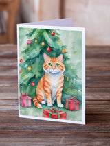 Cheetoh Cat By the Christmas Tree Greeting Cards Pack of 8