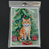 Cheetoh Cat By the Christmas Tree Greeting Cards Pack of 8