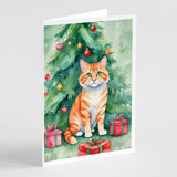 Cheetoh Cat By the Christmas Tree Greeting Cards Pack of 8