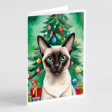 Colorpoint Shorthair Cat By the Christmas Tree Greeting Cards Pack of 8