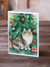 Cymric Cat By the Christmas Tree Greeting Cards Pack of 8