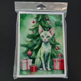 Devon Rex Cat By the Christmas Tree Greeting Cards Pack of 8