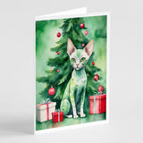 Devon Rex Cat By the Christmas Tree Greeting Cards Pack of 8