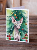 Donskoy Don Sphynx Cat By the Christmas Tree Greeting Cards Pack of 8