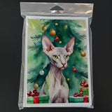 Donskoy Don Sphynx Cat By the Christmas Tree Greeting Cards Pack of 8