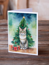 Dwelf Cat By the Christmas Tree Greeting Cards Pack of 8