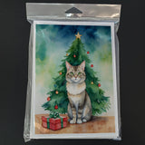 Dwelf Cat By the Christmas Tree Greeting Cards Pack of 8