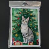 European Shorthair Cat By the Christmas Tree Greeting Cards Pack of 8