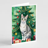 European Shorthair Cat By the Christmas Tree Greeting Cards Pack of 8