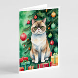 Exotic Shorthair Cat By the Christmas Tree Greeting Cards Pack of 8