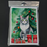 Foldex Exotic Fold Cat By the Christmas Tree Greeting Cards Pack of 8