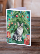 German Rex Cat By the Christmas Tree Greeting Cards Pack of 8