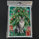 German Rex Cat By the Christmas Tree Greeting Cards Pack of 8