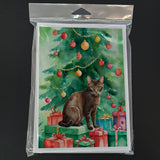 Havana Brown Cat By the Christmas Tree Greeting Cards Pack of 8