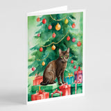 Havana Brown Cat By the Christmas Tree Greeting Cards Pack of 8