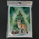 Highlander Lynx Cat By the Christmas Tree Greeting Cards Pack of 8