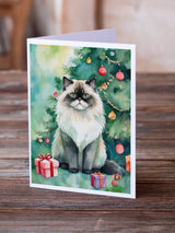 Himalayan Cat By the Christmas Tree Greeting Cards Pack of 8