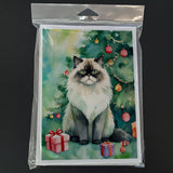 Himalayan Cat By the Christmas Tree Greeting Cards Pack of 8