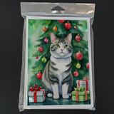 Korean Bobtail Cat By the Christmas Tree Greeting Cards Pack of 8