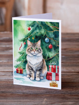 Kurilian Bobtail Cat By the Christmas Tree Greeting Cards Pack of 8