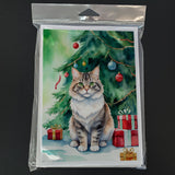 Kurilian Bobtail Cat By the Christmas Tree Greeting Cards Pack of 8