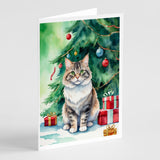 Kurilian Bobtail Cat By the Christmas Tree Greeting Cards Pack of 8