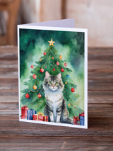 La Perm Cat By the Christmas Tree Greeting Cards Pack of 8