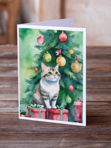 Li Hua Cat By the Christmas Tree Greeting Cards Pack of 8