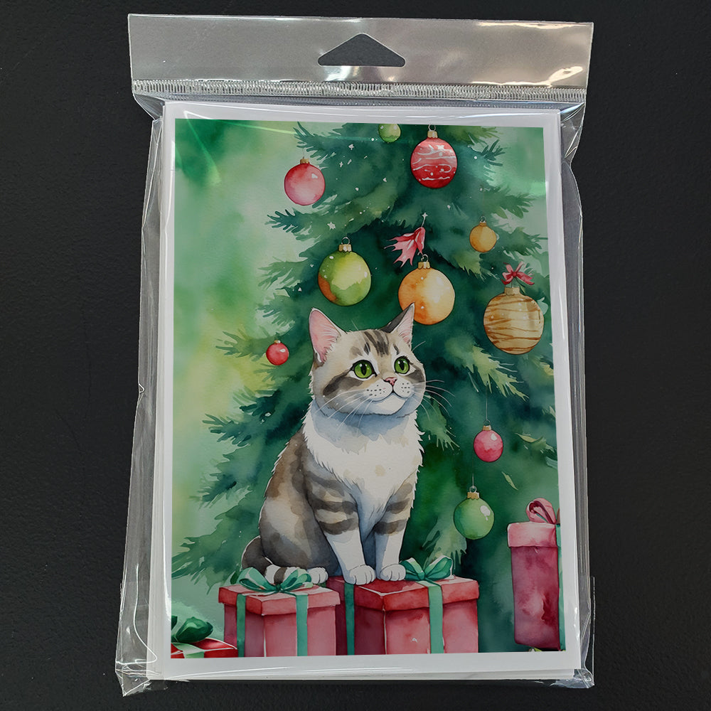 Li Hua Cat By the Christmas Tree Greeting Cards Pack of 8