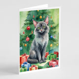 Lykoi Cat By the Christmas Tree Greeting Cards Pack of 8