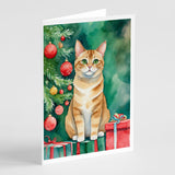 Malayan Cat By the Christmas Tree Greeting Cards Pack of 8