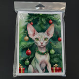 Minskin Cat By the Christmas Tree Greeting Cards Pack of 8