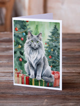 Nebelung Cat By the Christmas Tree Greeting Cards Pack of 8