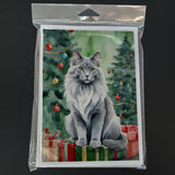 Nebelung Cat By the Christmas Tree Greeting Cards Pack of 8