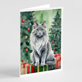 Nebelung Cat By the Christmas Tree Greeting Cards Pack of 8