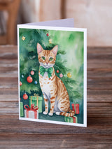 Ocicat Cat By the Christmas Tree Greeting Cards Pack of 8