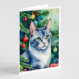 Ojos Azules Cat By the Christmas Tree Greeting Cards Pack of 8