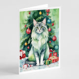 Oriental Longhair Cat By the Christmas Tree Greeting Cards Pack of 8