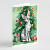 Oriental Shorthair Cat By the Christmas Tree Greeting Cards Pack of 8