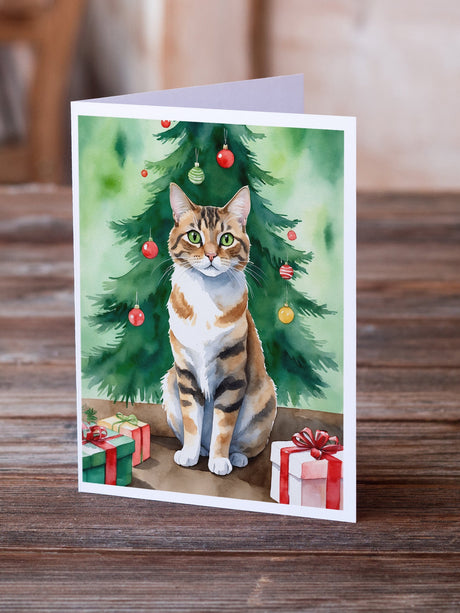 Owyhee Bob Cat By the Christmas Tree Greeting Cards Pack of 8