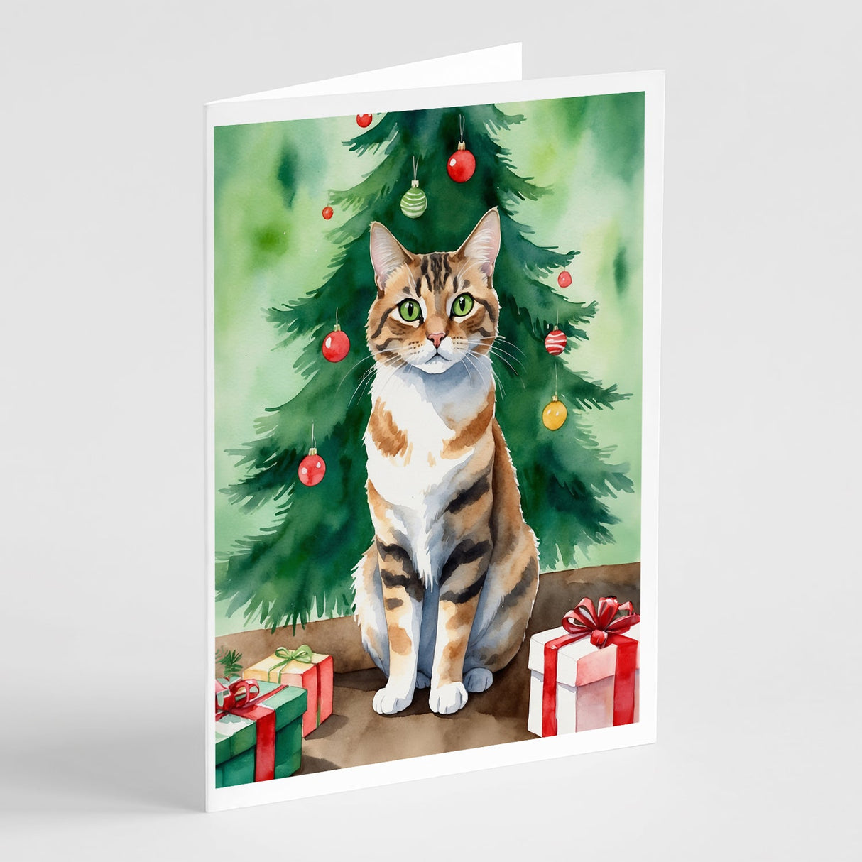 Owyhee Bob Cat By the Christmas Tree Greeting Cards Pack of 8