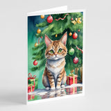 Pixie Bob Cat By the Christmas Tree Greeting Cards Pack of 8