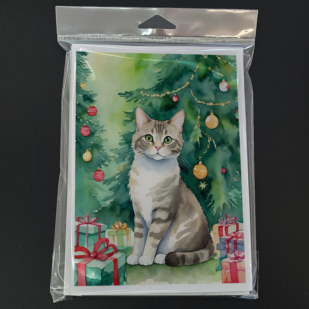 Pudelkatze Cat By the Christmas Tree Greeting Cards Pack of 8