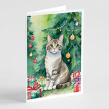 Pudelkatze Cat By the Christmas Tree Greeting Cards Pack of 8