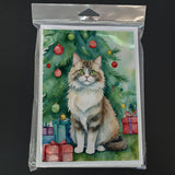 Ragamuffin Cat By the Christmas Tree Greeting Cards Pack of 8