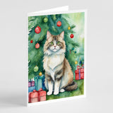 Ragamuffin Cat By the Christmas Tree Greeting Cards Pack of 8