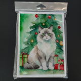 Ragdoll Cat By the Christmas Tree Greeting Cards Pack of 8