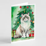 Ragdoll Cat By the Christmas Tree Greeting Cards Pack of 8