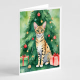 Savannah Cat By the Christmas Tree Greeting Cards Pack of 8