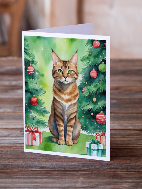 Sokoke Cat By the Christmas Tree Greeting Cards Pack of 8